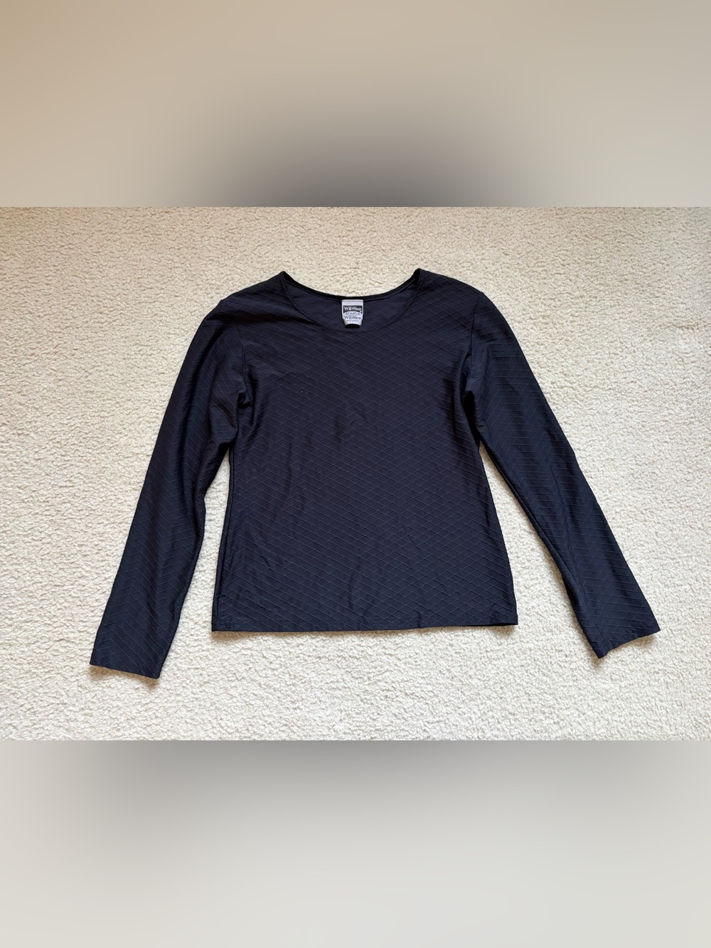 Vintage WilliWear Diamond Quilted Textured Black stretchy Long Sleeve Top sz S